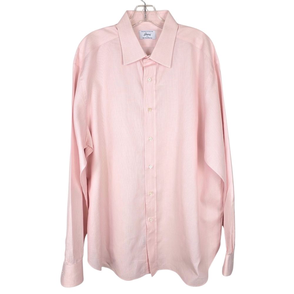 Brioni Neiman Marcus Pink Micro Check Waffle Weave Cotton Dress Shirt 18